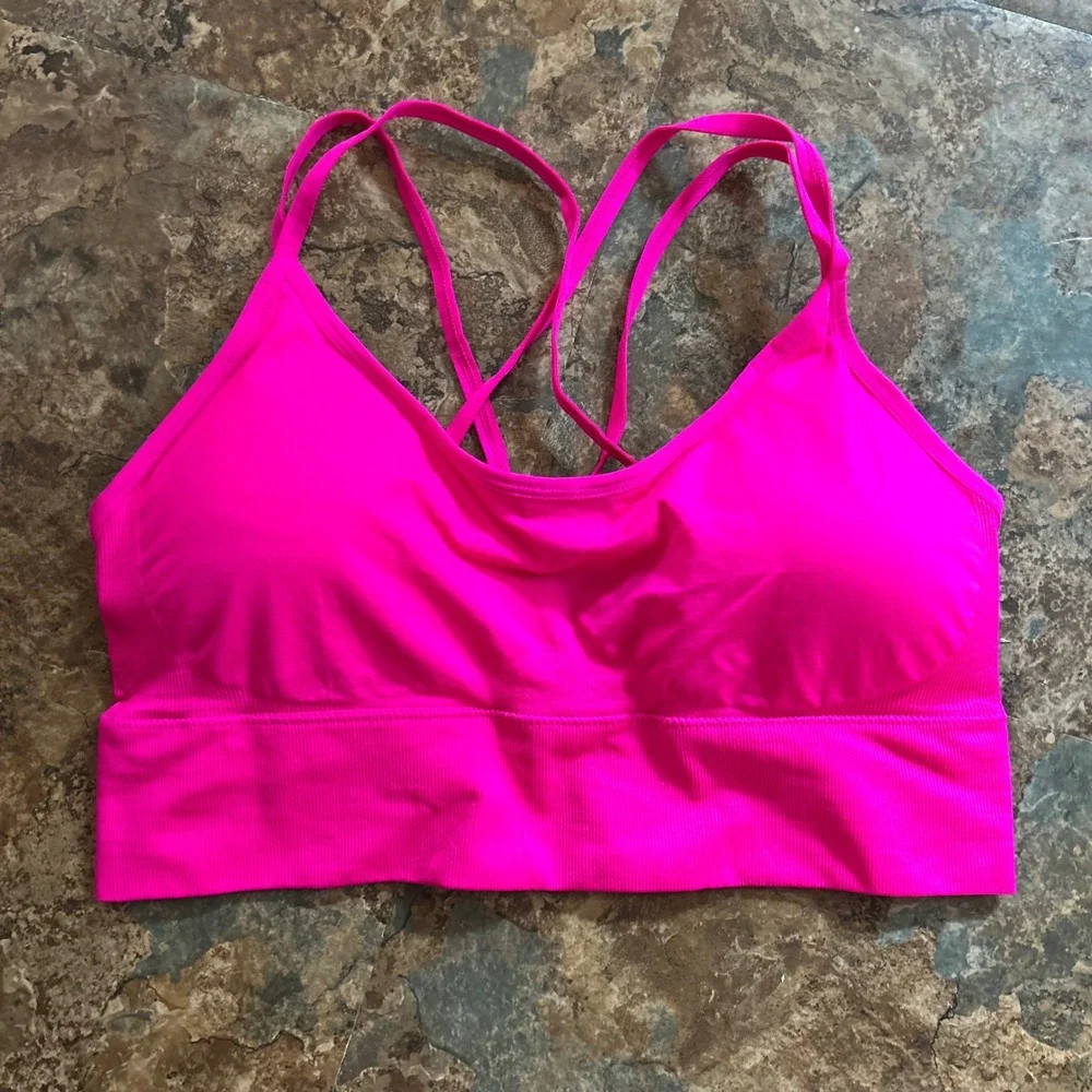 Wireless Sports Bra Womens Size XXL Pink Strappy Back Wirefree Stretchy